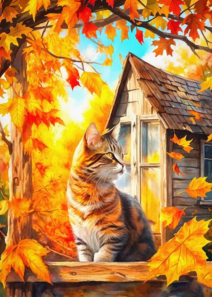 Autumn Cat Fall Foliage Poster