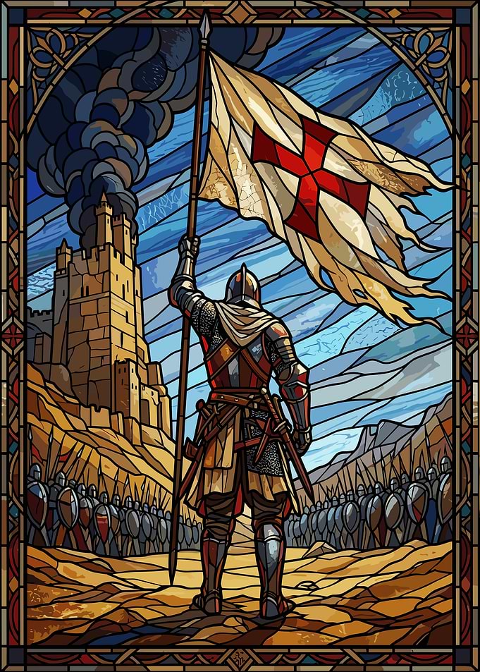 Stained Glass Crusader Knight Banner