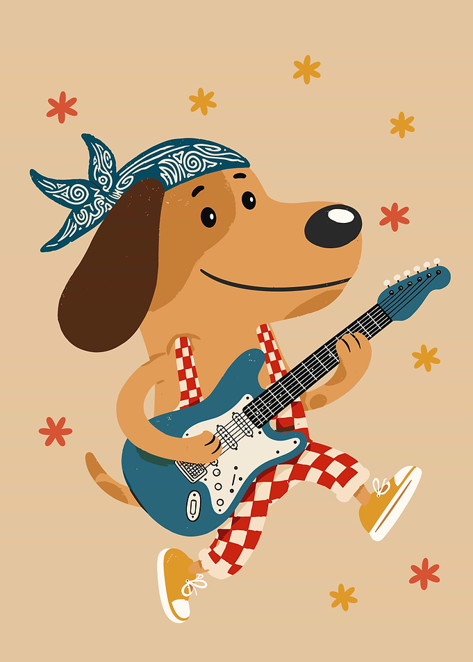 Cool Cartoon Dog Playing Guitar