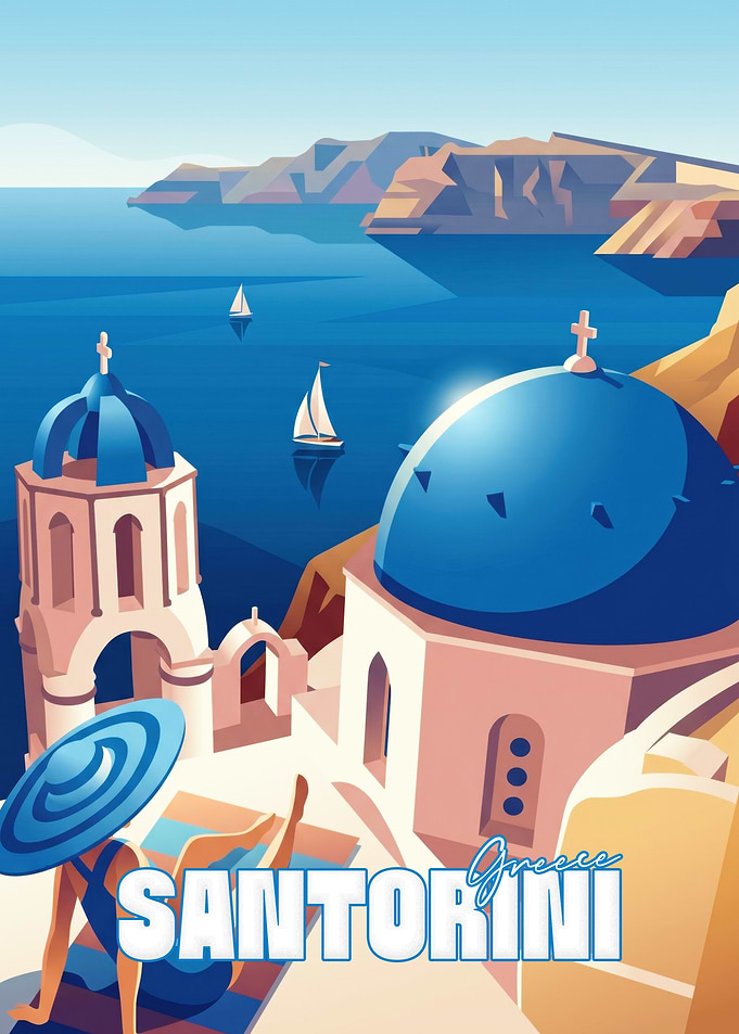 Santorini Greece Travel Poster
