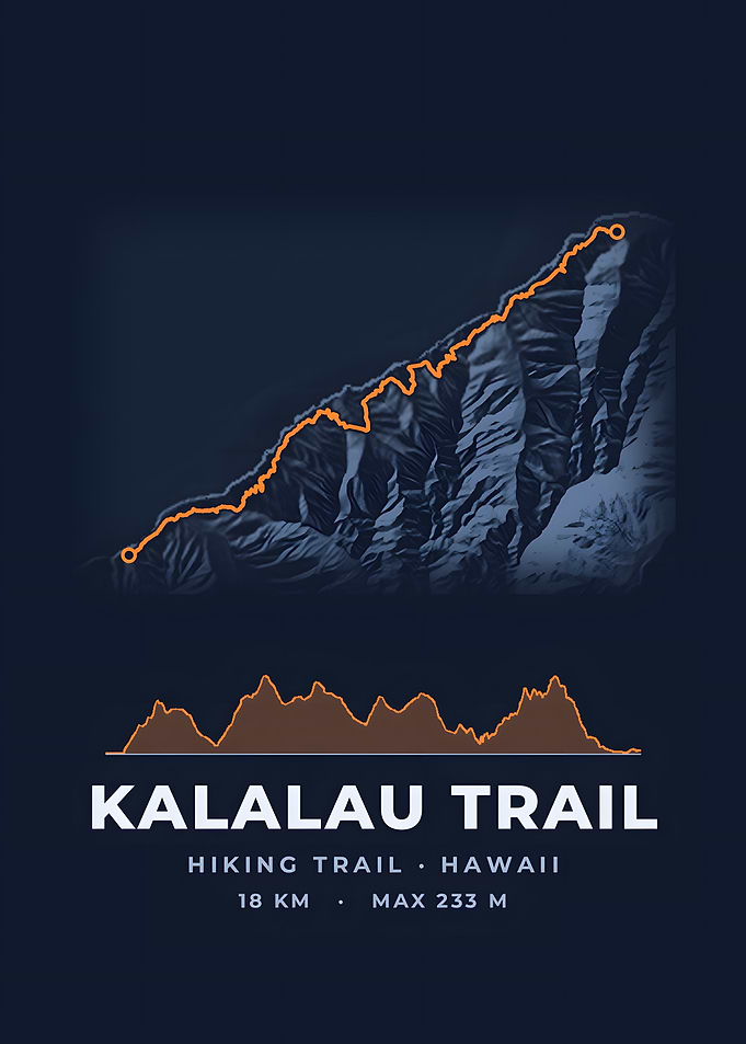 Kalalau Trail Hiking Trail Map Midnight Blue Print