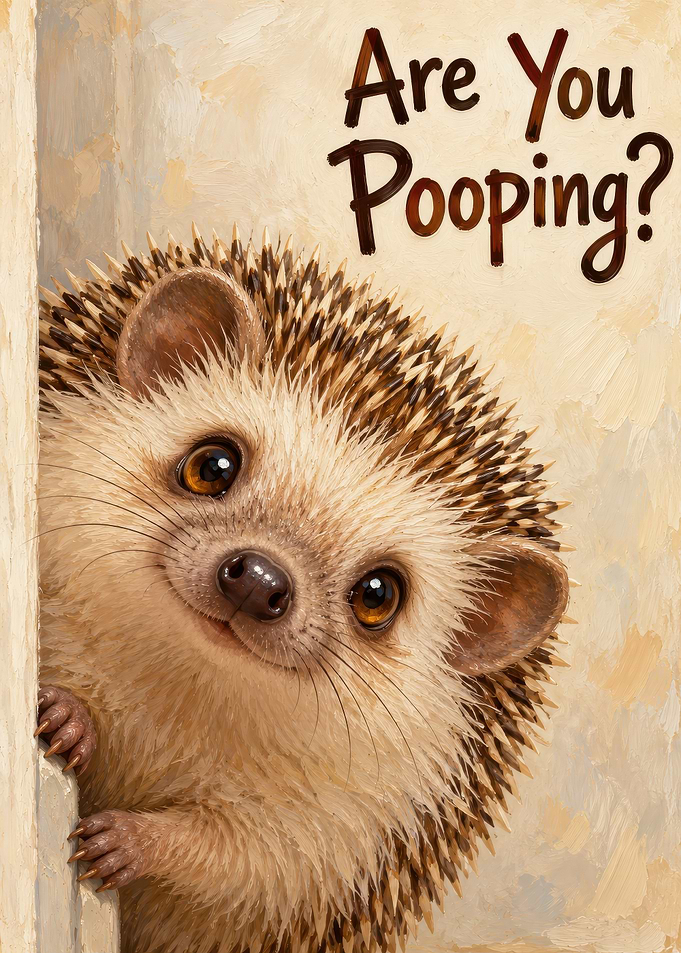 Funny Hedgehog Peeking Bathroom Sign