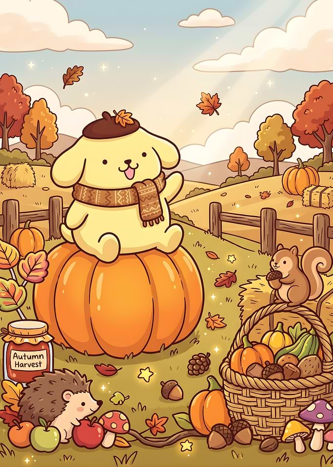 Pompompurin Autumn Harvest Scene
