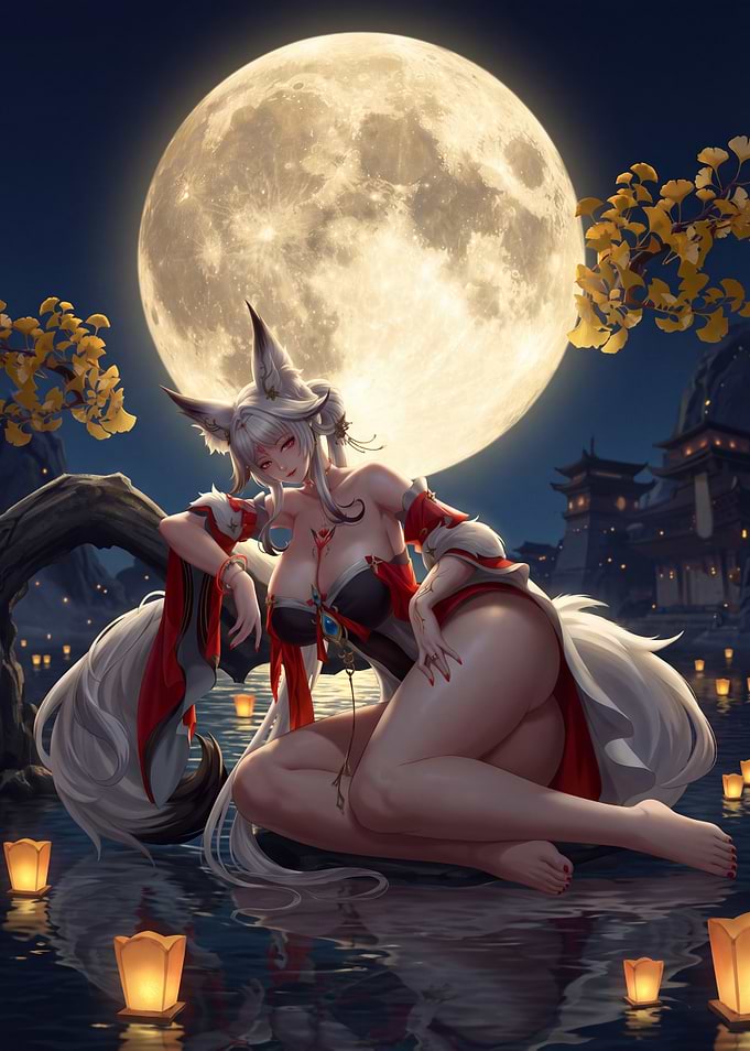 Fox Spirit Under Full Moon
