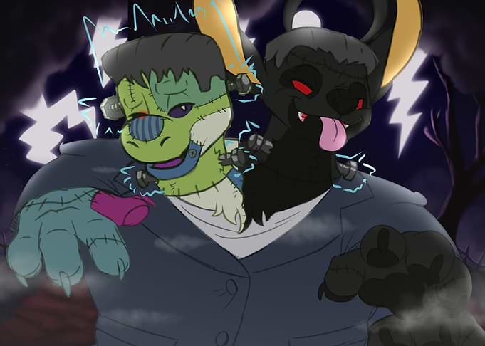 Frankenstein Monster Furry Duo Illustration