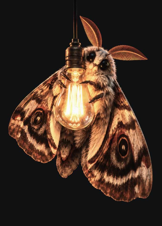 Fluffy Moth Hugging Light Bulb