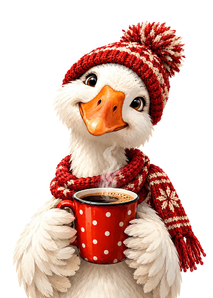 Cute Goose with Hot Coffee