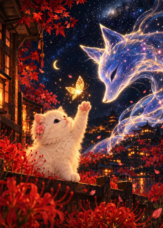 Kitten and Celestial Fox Spirit