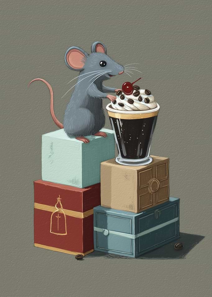 Cute Mouse with Coffee Drink