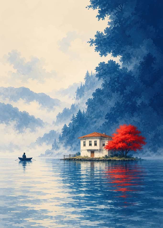 Lone House on Island Lake