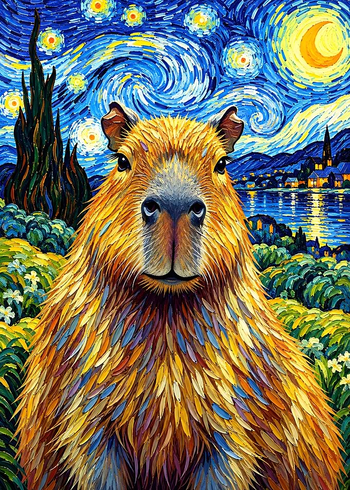 Capybara in Starry Night Style