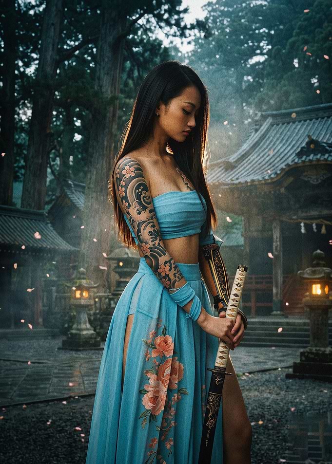 Samurai Girl Japan Temple Art