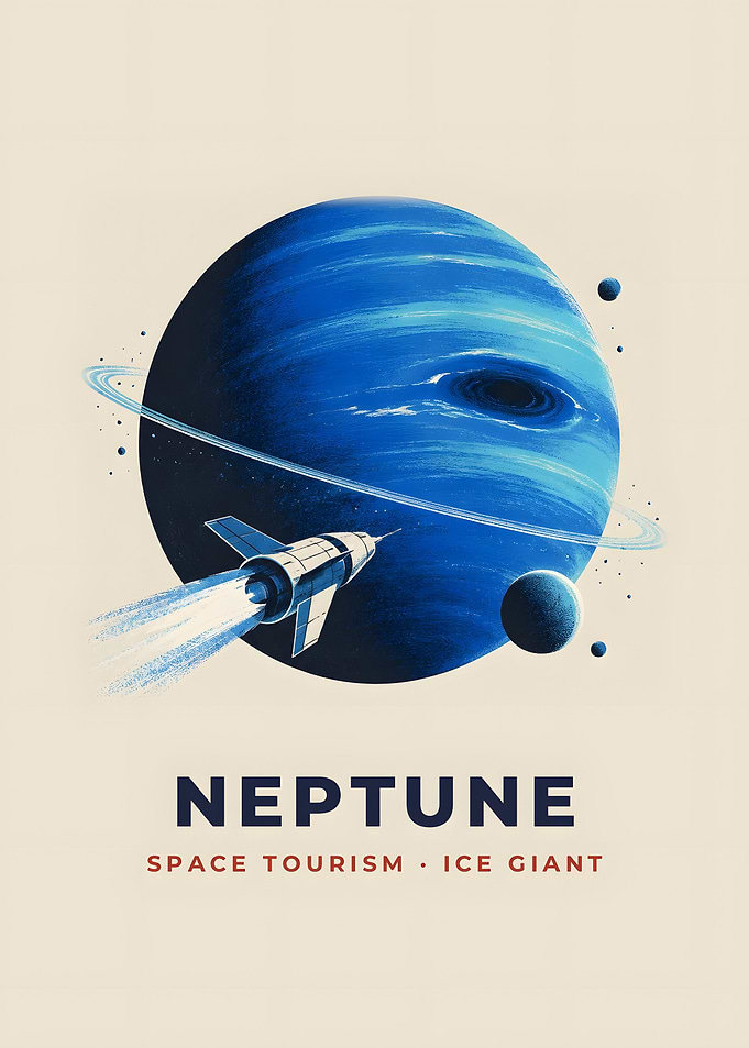 Neptune Blue Ice Giant Rocket Vintage Space Poster
