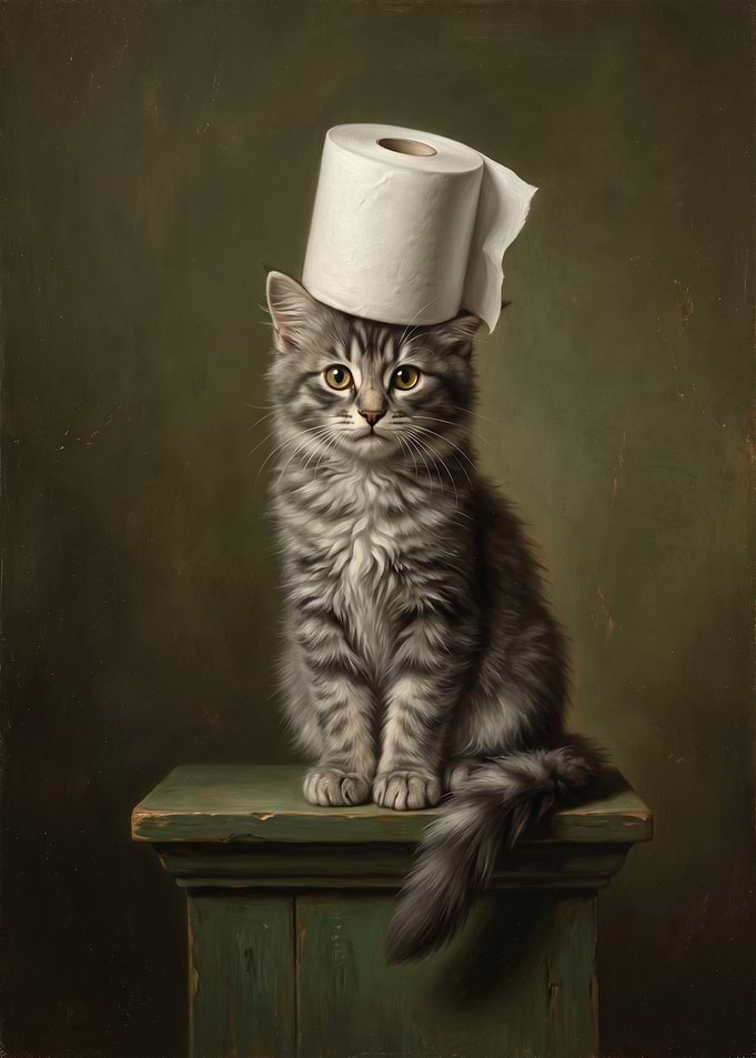 Portrait of a Cat with Toilet Paper