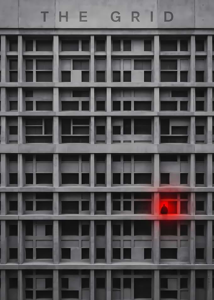 The Grid Brutalist Building Silhouette