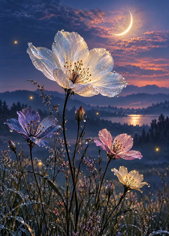 Moonlit Glassflower Meadow