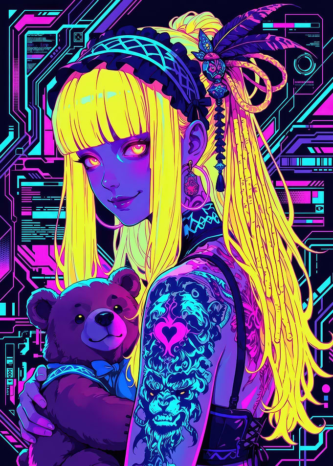 Anime Girl with Teddy Bear