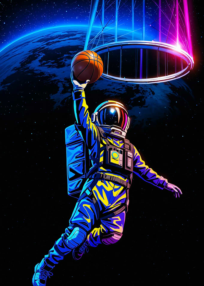 Astronaut Slam Dunking in Space
