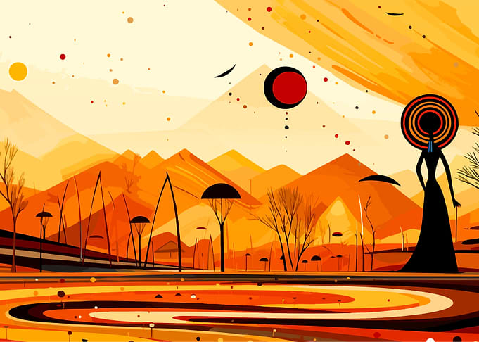 Abstract Surreal Desert Landscape Illustration