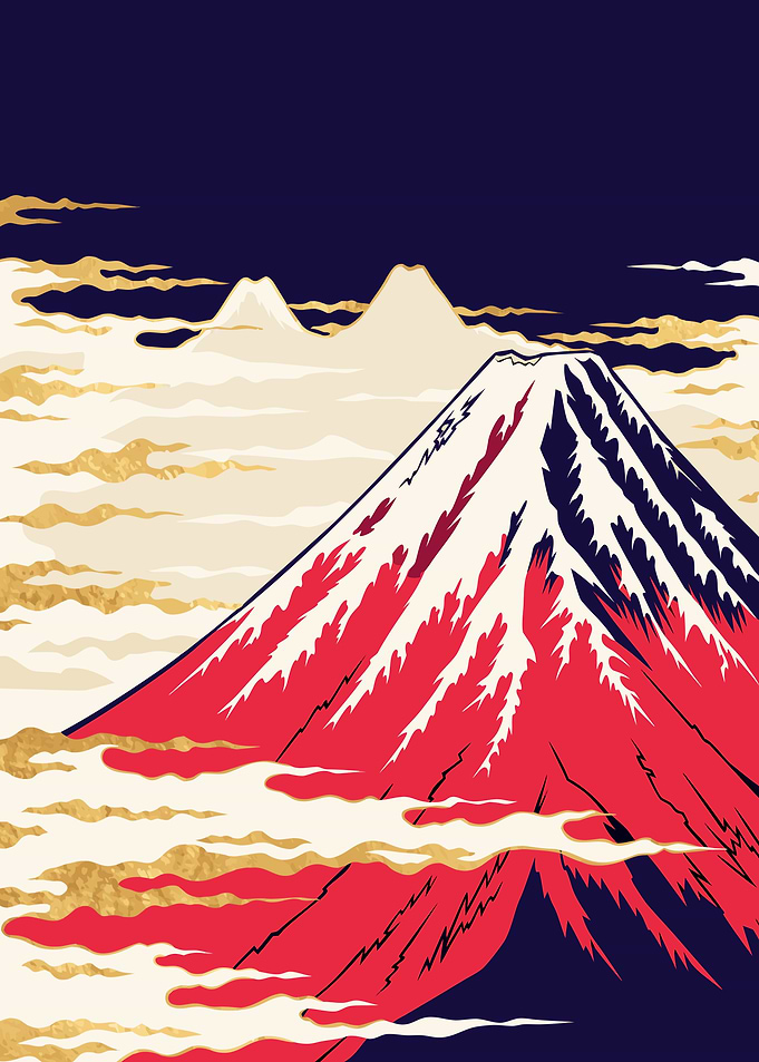 Japanese Red Fuji Ukiyo-e Metal Poster, No Text