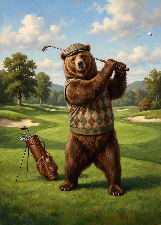 Bear Playing Golf on Course
