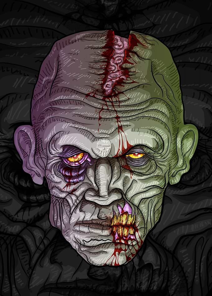 Grotesque Zombie Head Illustration