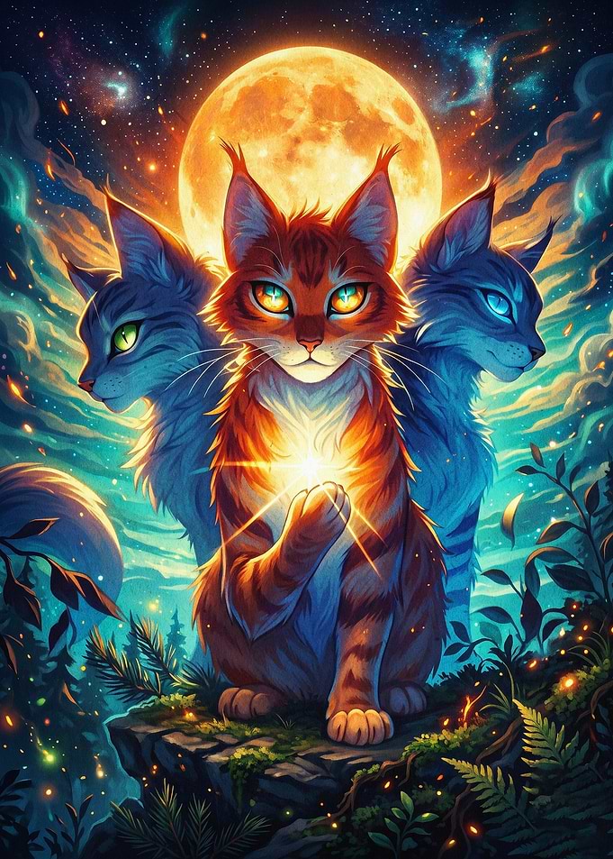Cat Trio Magic Fantasy Art