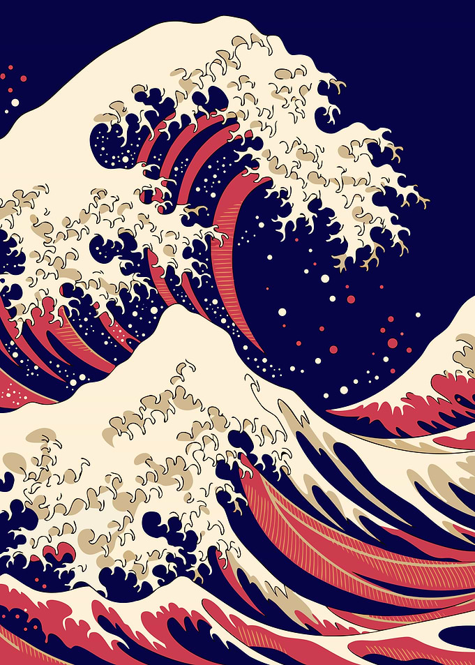 Japanese Great Wave Ukiyo-e Metal Poster, No Text