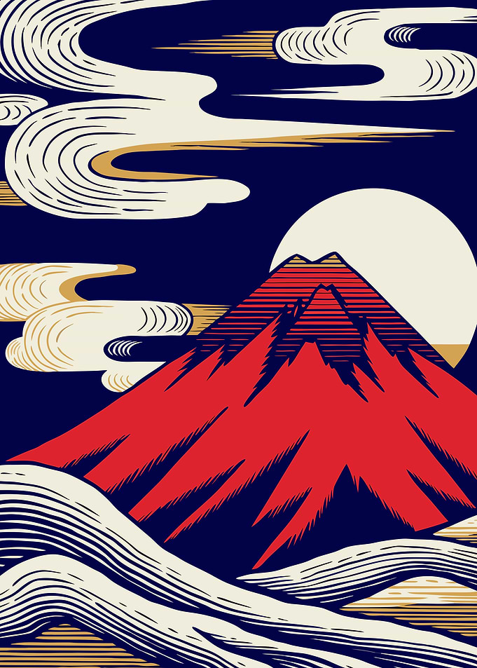 Japanese Red Fuji Ukiyo-e Metal Poster, No Text