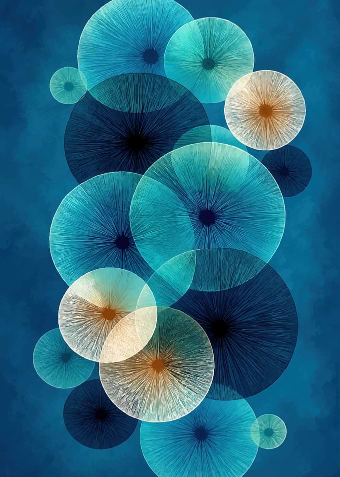 Abstract Blue and Gold Circular Art