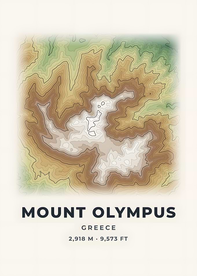 Mount Olympus Topographic Map Color Relief Poster