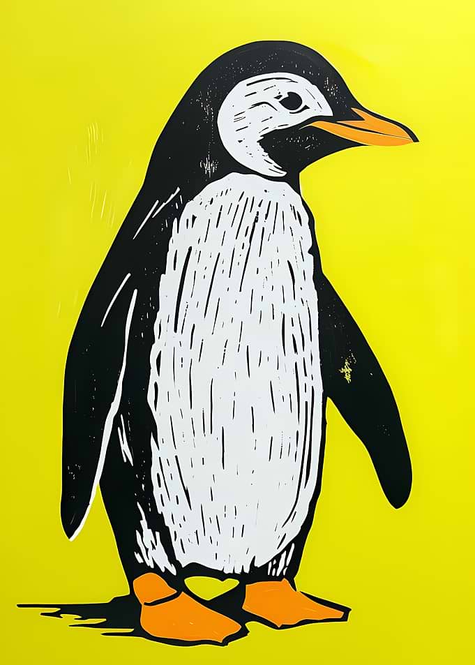 Stylized Penguin Illustration on Yellow