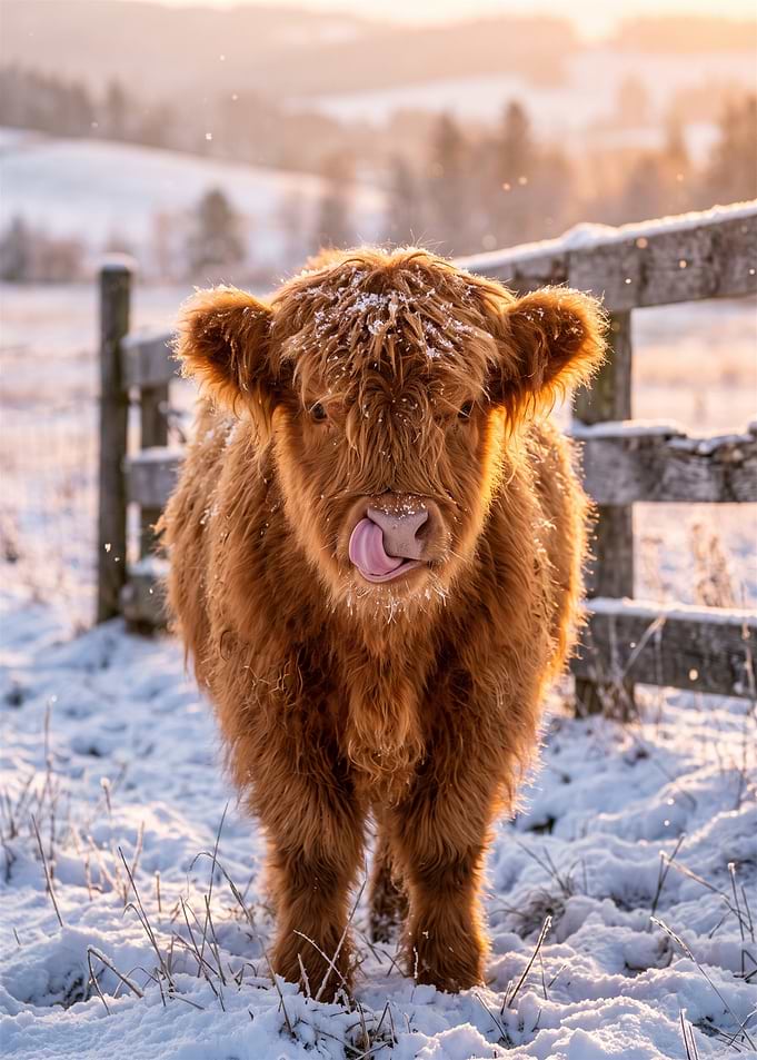 Highland Cow in Snowy Field