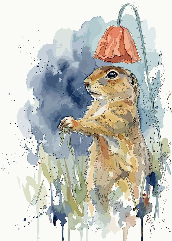 Watercolor Illustration of a Ground Squirrel