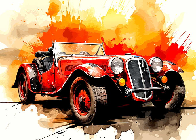 Watercolor Vintage Red Roadster