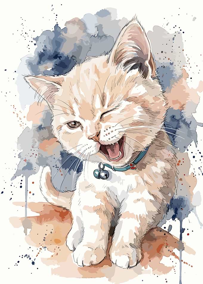 Watercolor Illustration of a Cute Kitten
