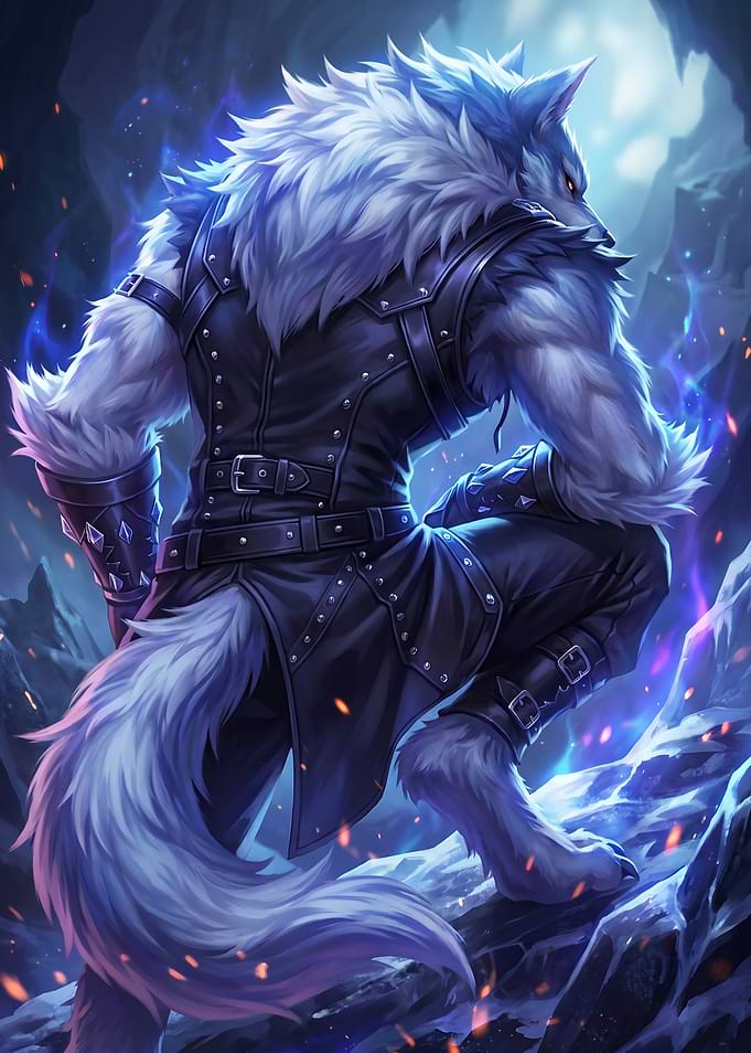 Crouching White Werewolf Warrior