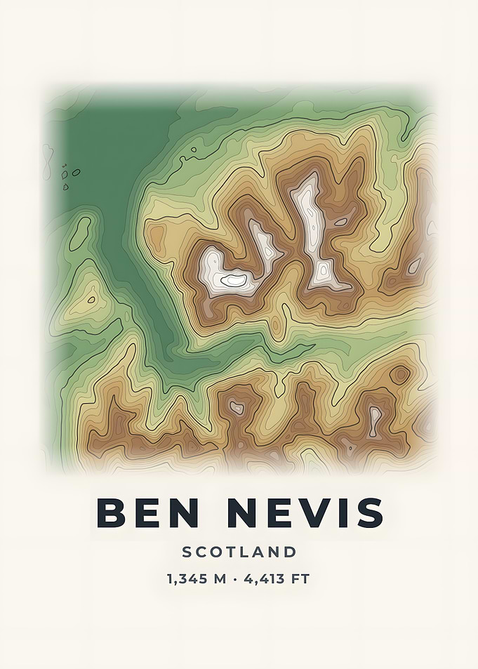 Ben Nevis Topographic Map Color Relief Poster