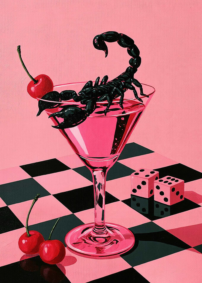 Scorpion Cocktail on Checkerboard Table