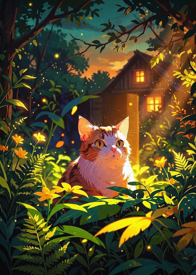 Cat Garden Fantasy Art Poster