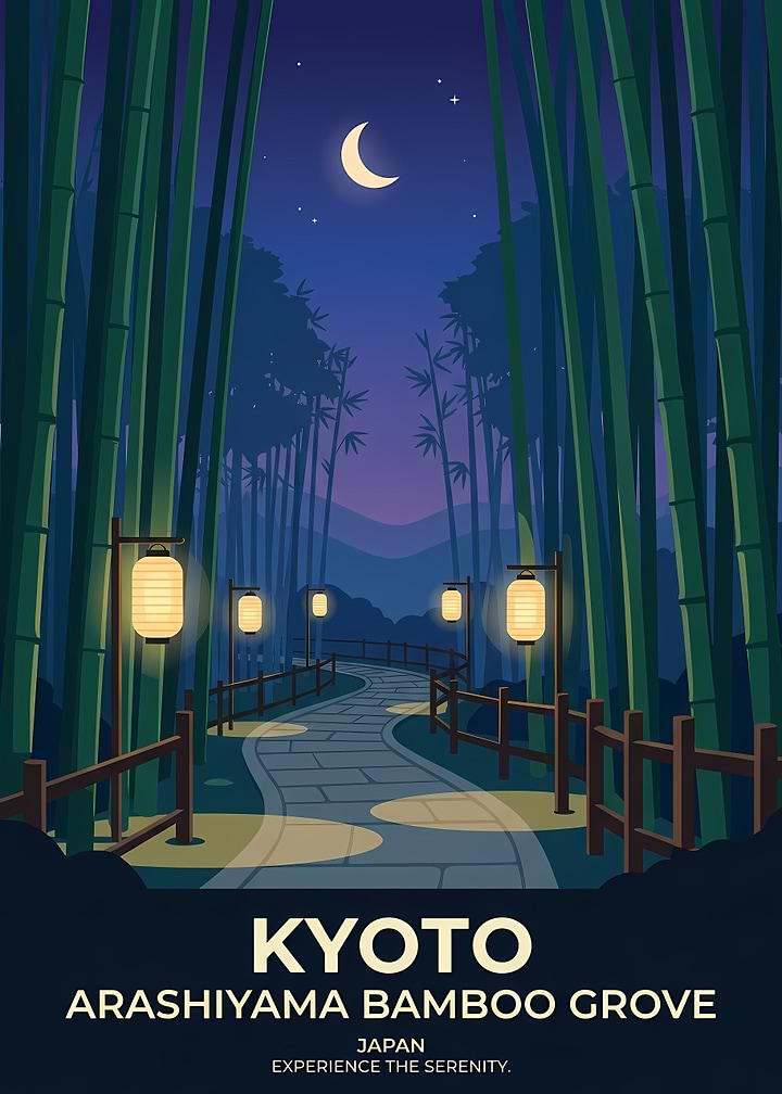 Kyoto Arashiyama Bamboo Grove Travel Poster