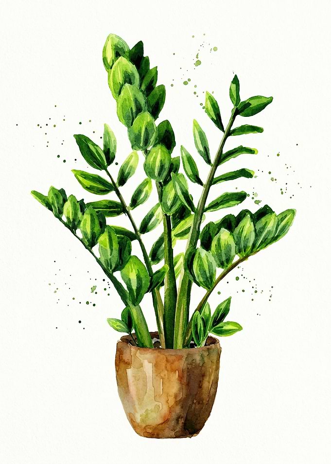 Watercolor ZZ Plant in Pot