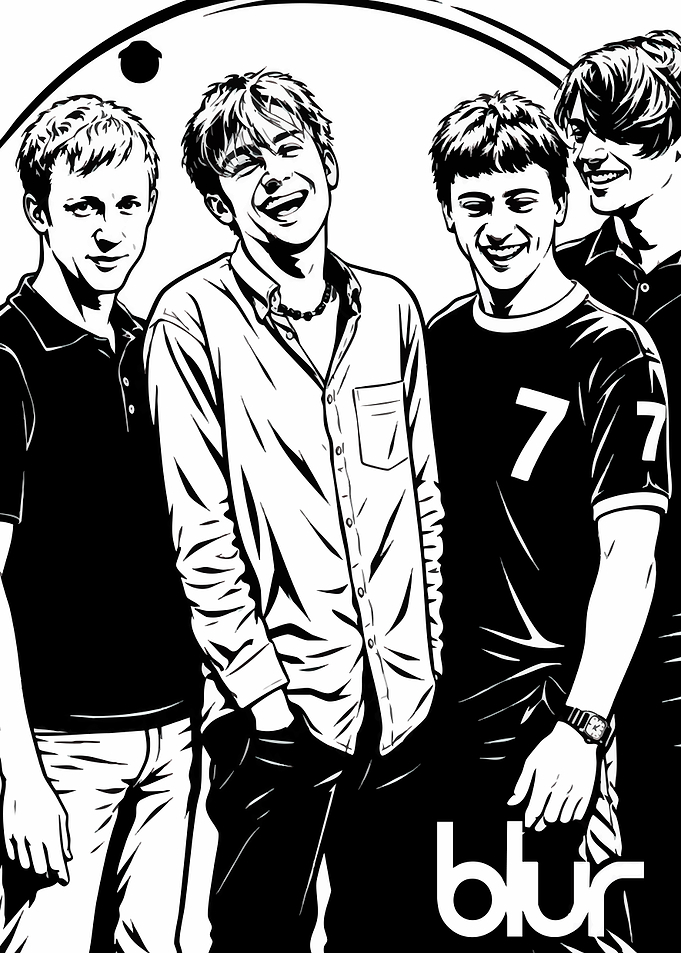 Blur Band Members Black and White Illustration