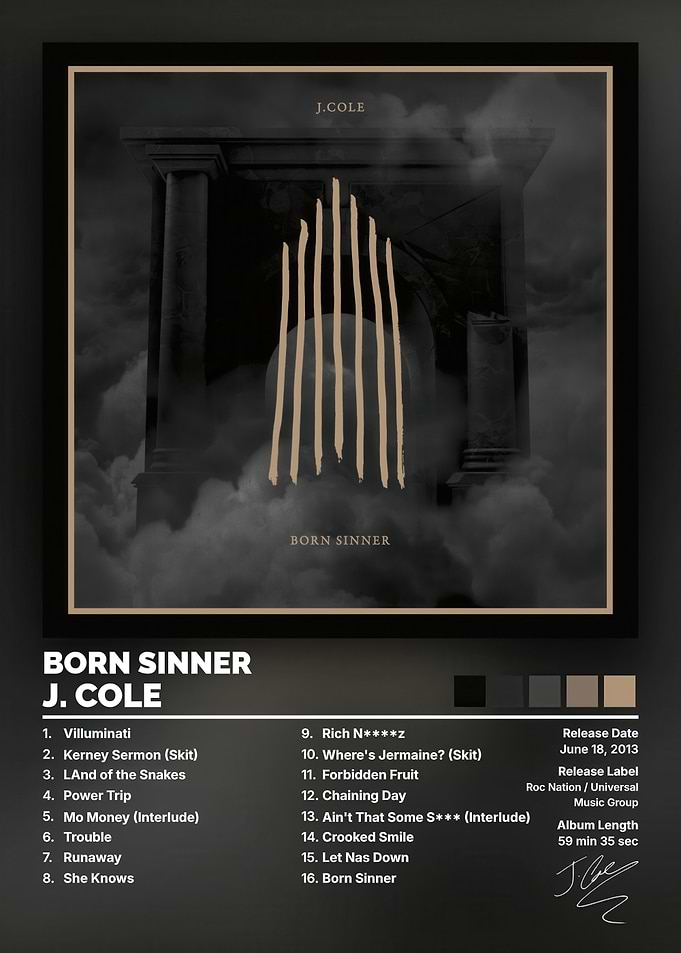 J. Cole Born Sinner Album Poster