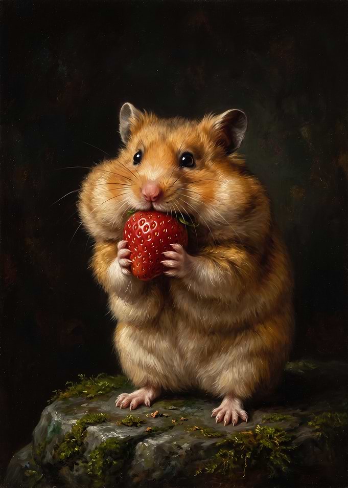 Hamster Holding a Strawberry Portrait