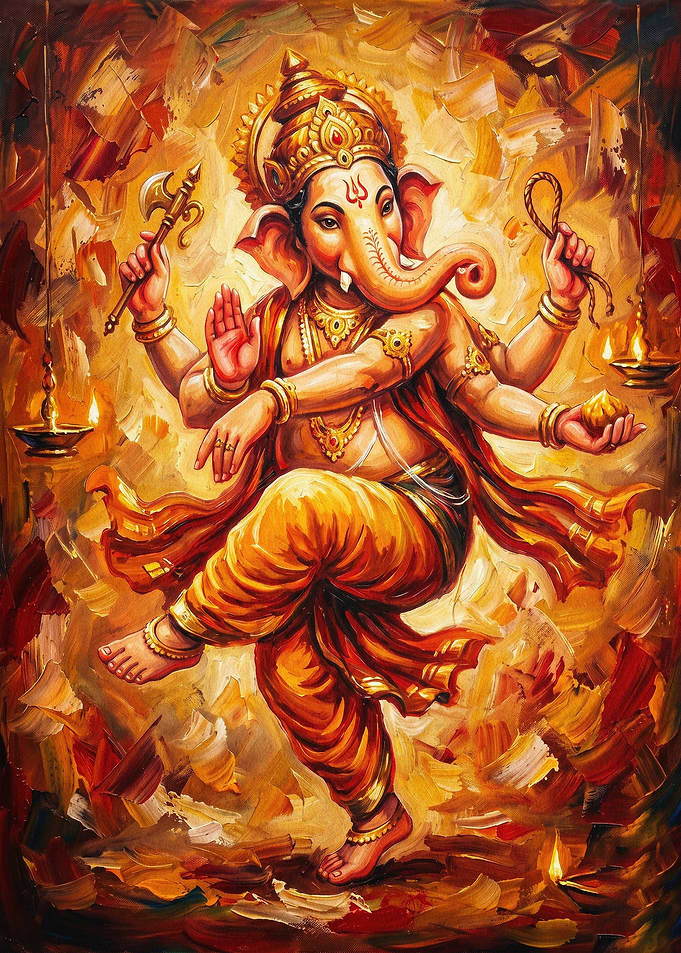 Ganesha Hindu God Oil Painting Art