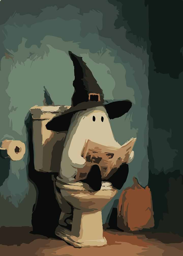 Cute Ghost Reading on Toilet