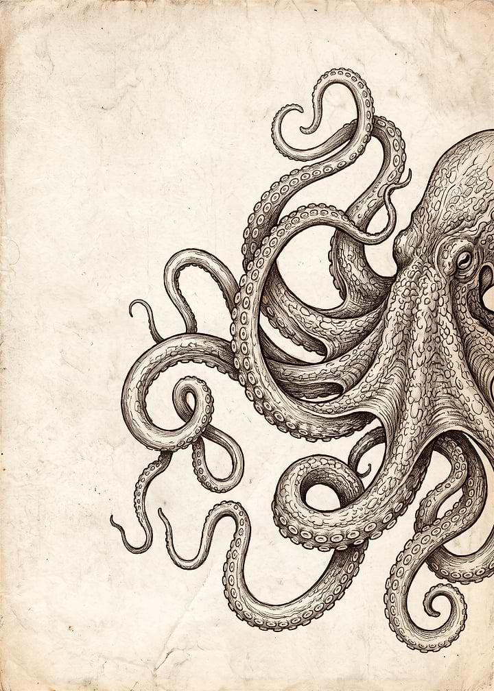 Vintage Octopus Ink Illustration