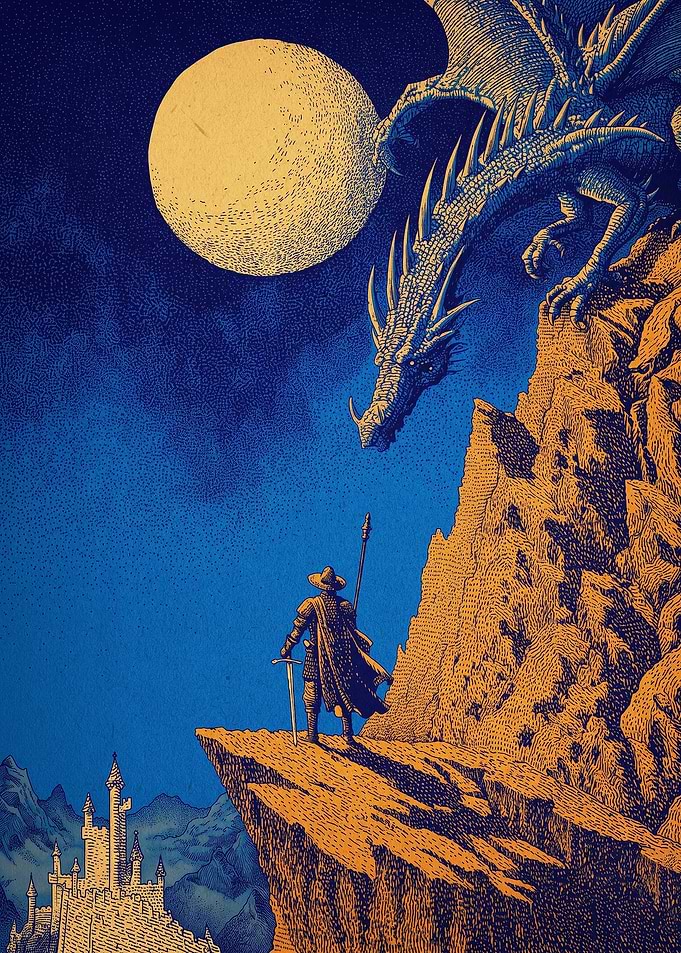Dragon Knight Moon Fantasy Art