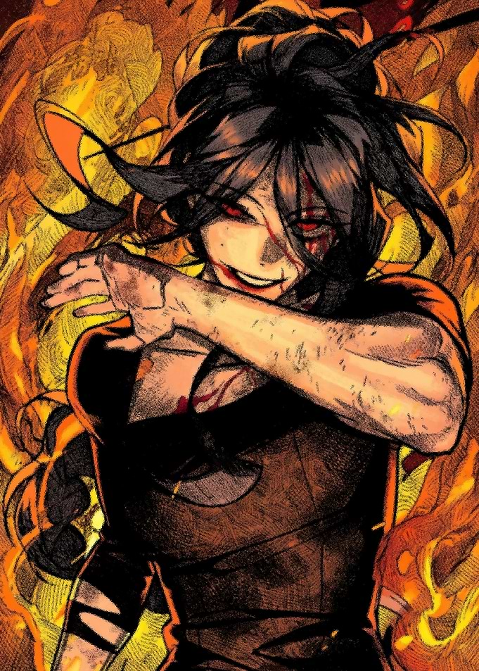 Fierce Anime Warrior in Flames